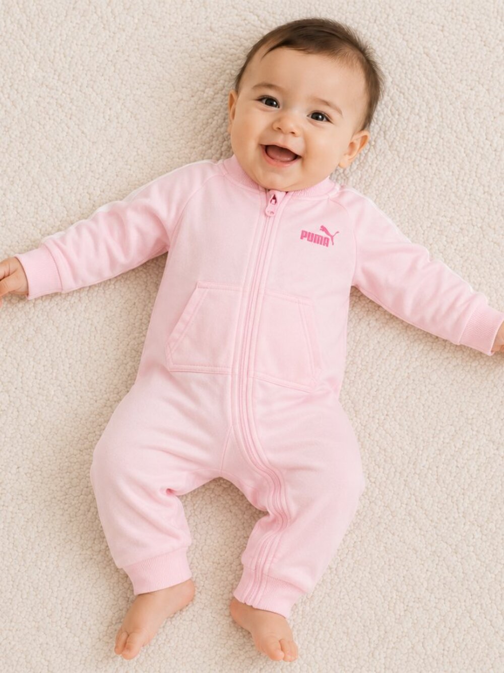 PUMA Overall Sweatshirt Pink Jumpsuit Onesies Kids Baby Infant Size 6-9 mos NEW